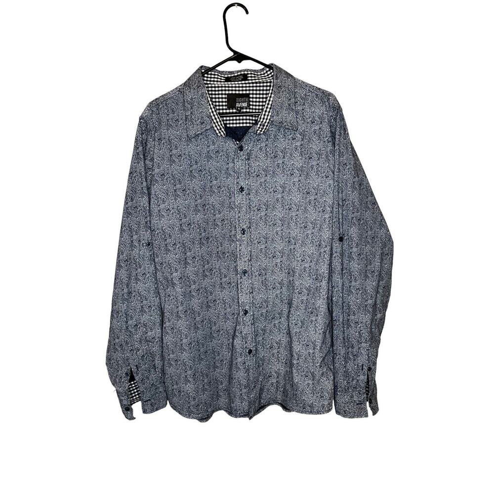 Eighth Avenue Mens Sz XL Blue/White Paisley Button Up Long Sleeve Shirt‎ Cotton